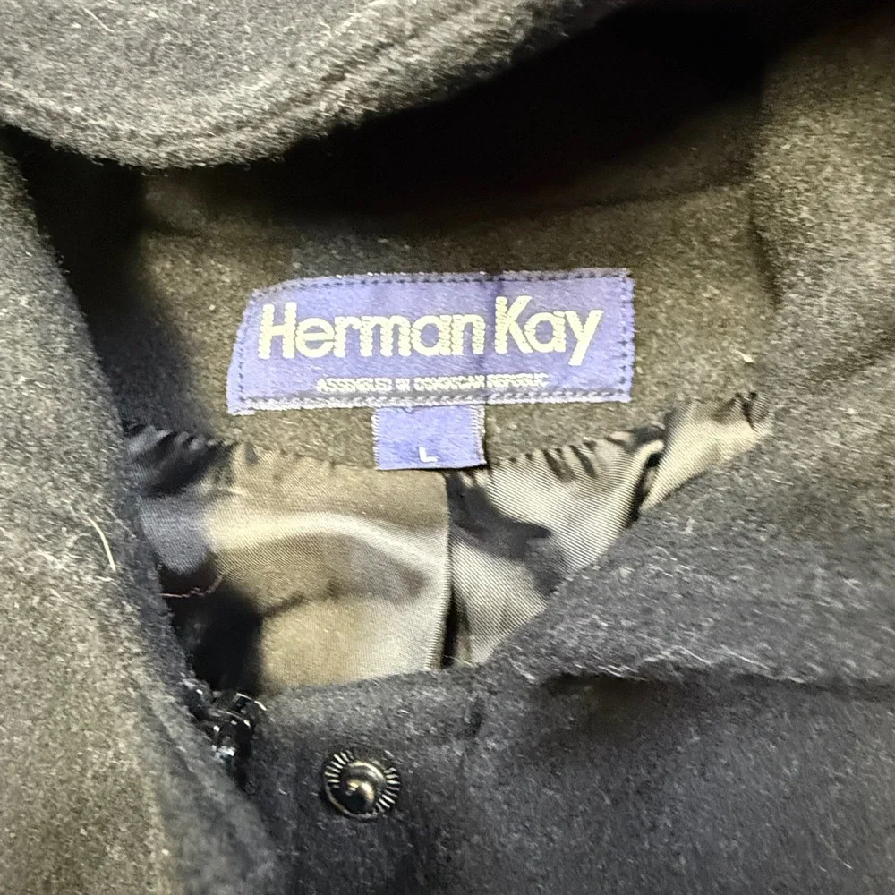 Herman Kay Black Wool Blend Hooded Coat‎ Women's Size L